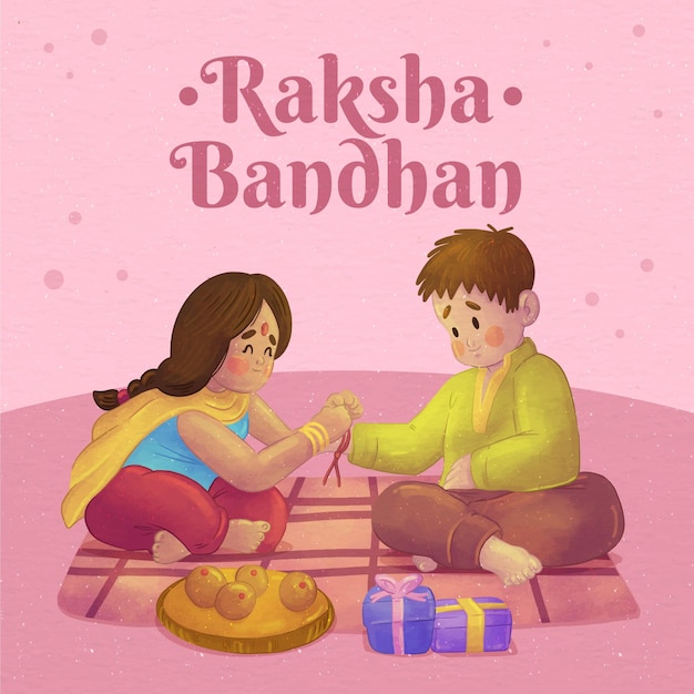 손으로 그린 수채화 raksha bandhan 그림