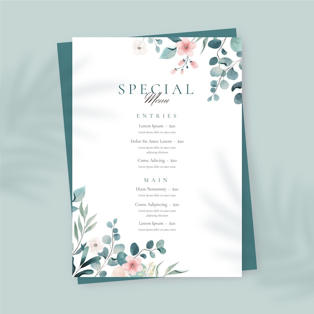 Hand painted watercolor restaurant menu template