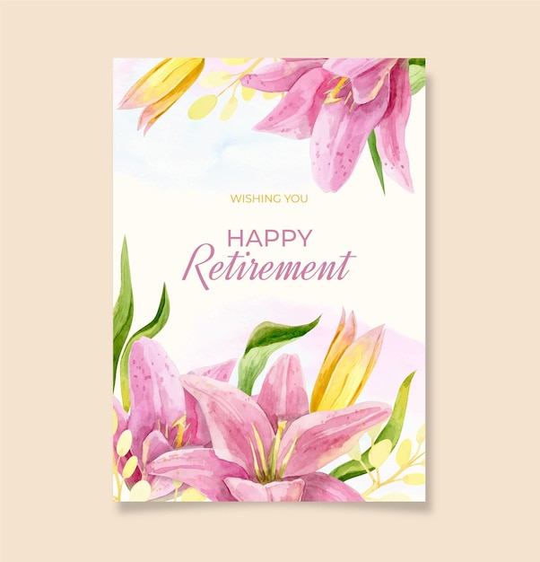 Бесплатное векторное изображение Ручная роспись акварелью шаблон поздравительной открытки на пенсию