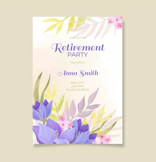 Free vector hand painted watercolor retirement greeting card template