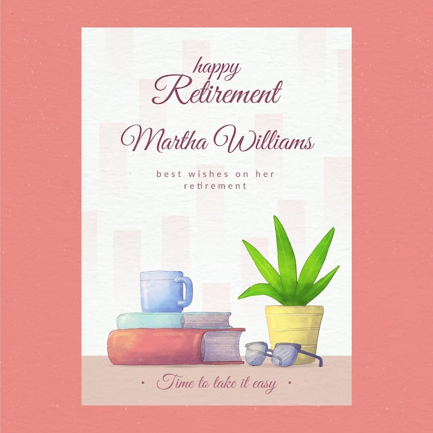 Free vector hand painted watercolor retirement greeting card