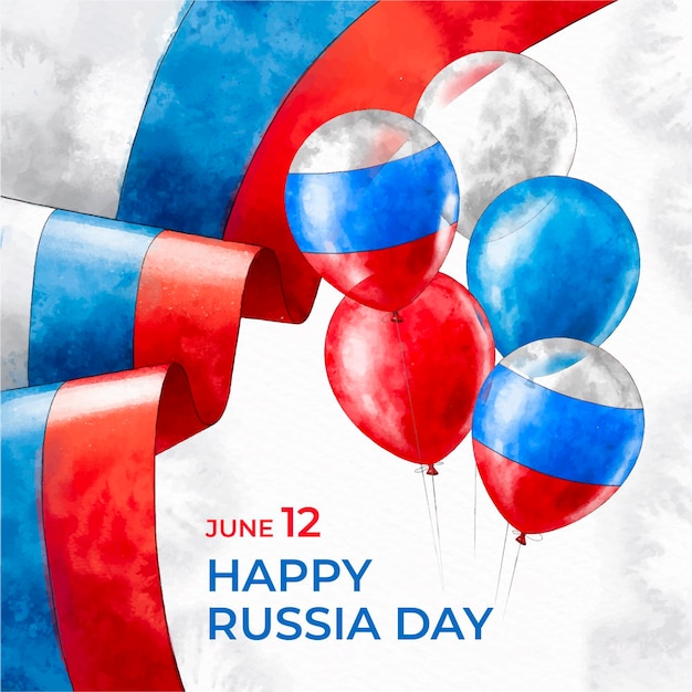 Ручная роспись акварель день россии фон с воздушными шарами
