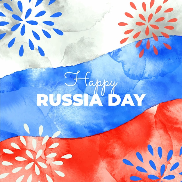Hand painted watercolor russia day illustration