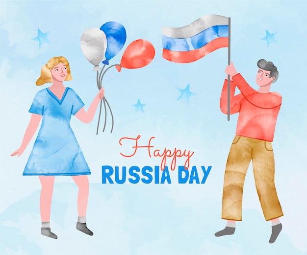 Hand painted watercolor russia day illustration