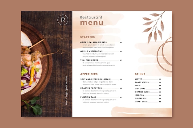 Free vector hand painted watercolor rustic restaurant menu template