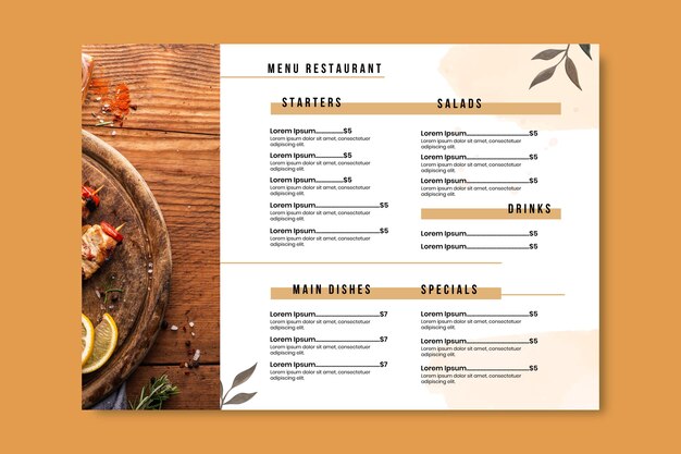 Hand painted watercolor rustic restaurant menu