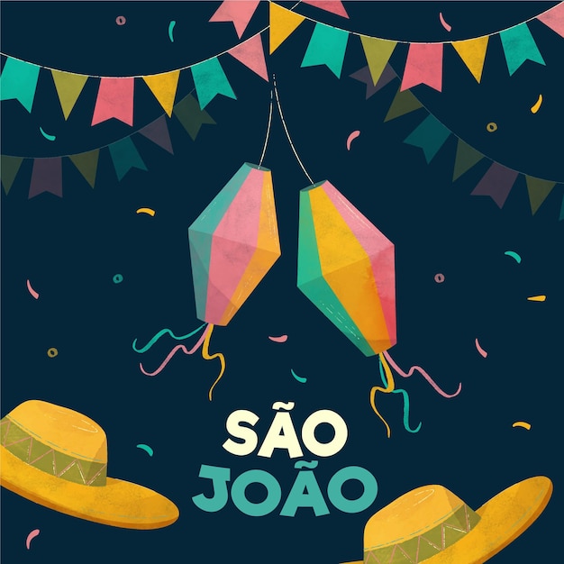 Hand painted watercolor sao joao illustration