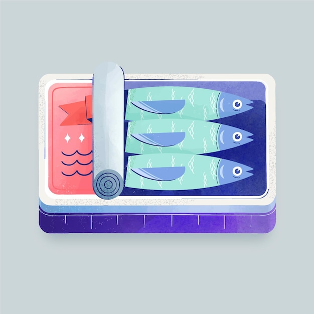 Hand painted watercolor sardine illustration