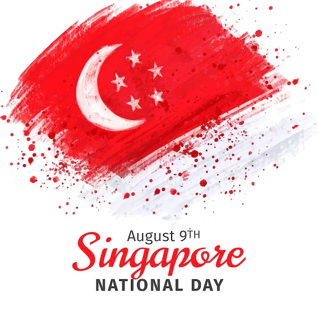 Hand painted watercolor singapore national day illustration