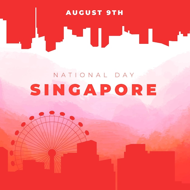 Hand painted watercolor singapore national day illustration