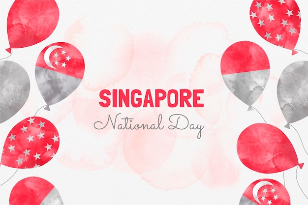 Hand painted watercolor singapore national day illustration