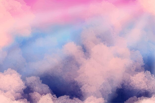 パステルカラーの手描き水彩空雲の背景