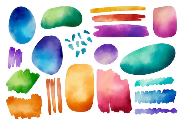 Free vector hand painted watercolor strokes and stains set
