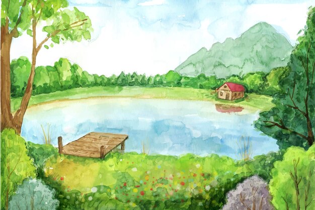 ビデオ通話のための手描きの水彩画の夏の背景