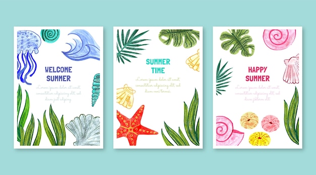 Hand painted watercolor summer cards collection