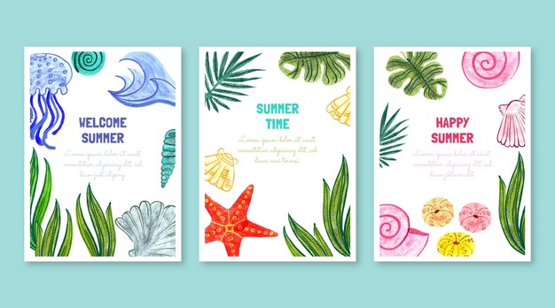 Hand painted watercolor summer cards collection