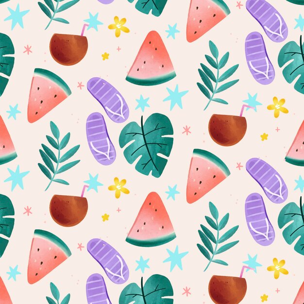 Hand painted watercolor summer pattern
