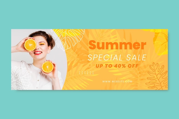 Hand painted watercolor summer sale banner with photo