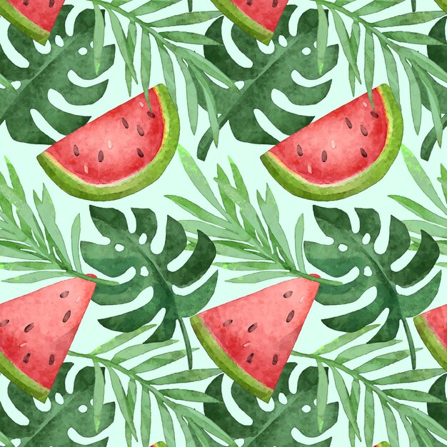 Hand painted watercolor summer tropical pattern