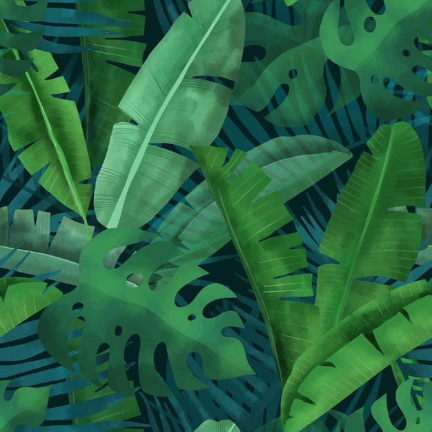 Ручная роспись акварелью летний тропический узор