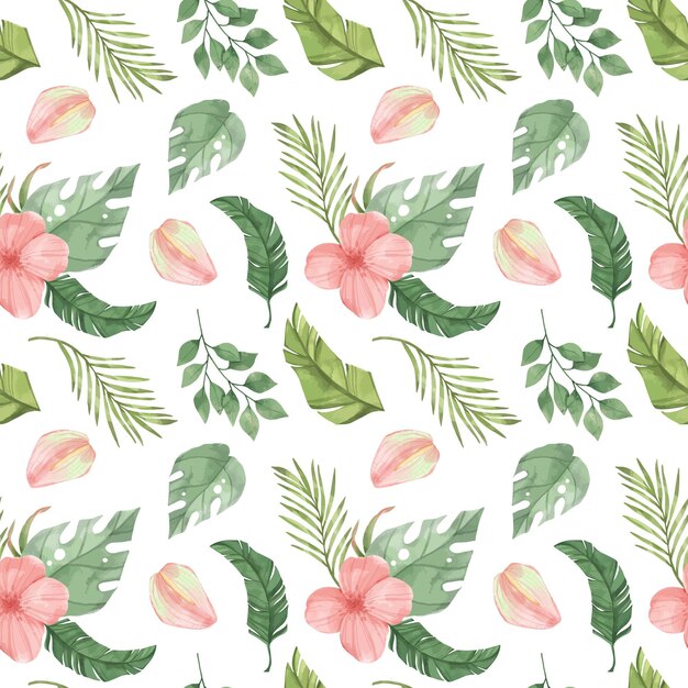 Hand painted watercolor summer tropical pattern