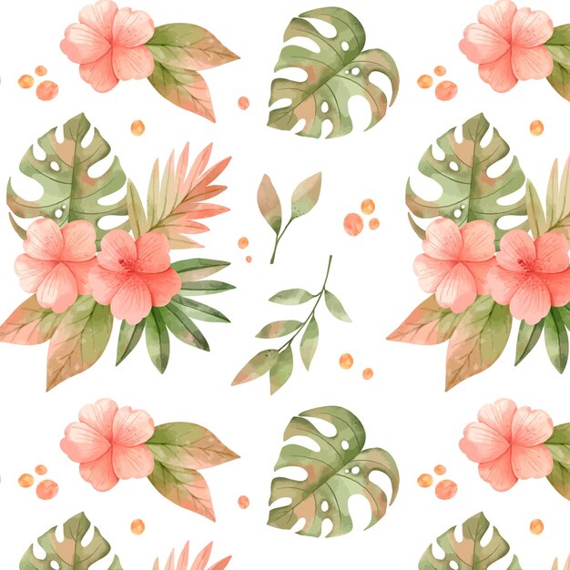 Hand painted watercolor summer tropical pattern