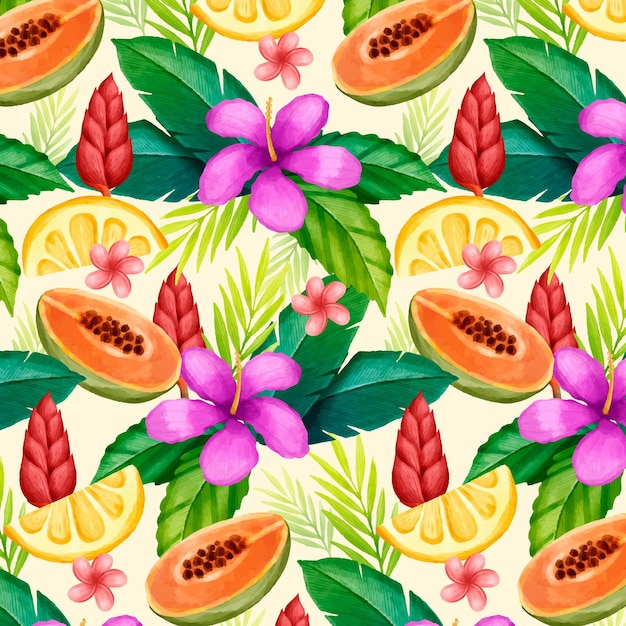 Hand painted watercolor summer tropical pattern