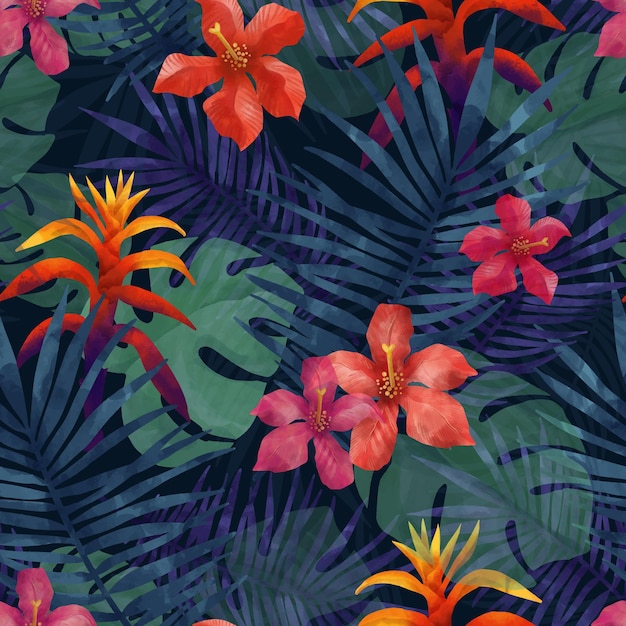 Hand painted watercolor summer tropical pattern