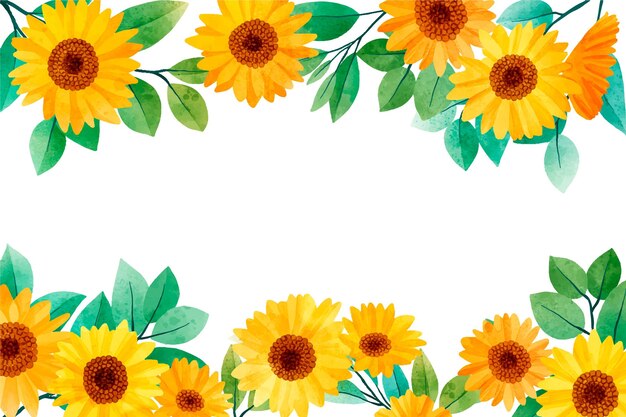 Hand painted watercolor sunflower border wallpaper