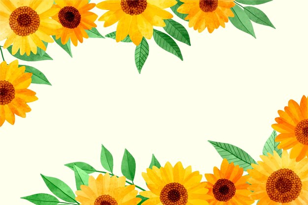 Hand painted watercolor sunflower border wallpaper