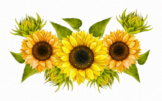 Hand painted watercolor sunflower border