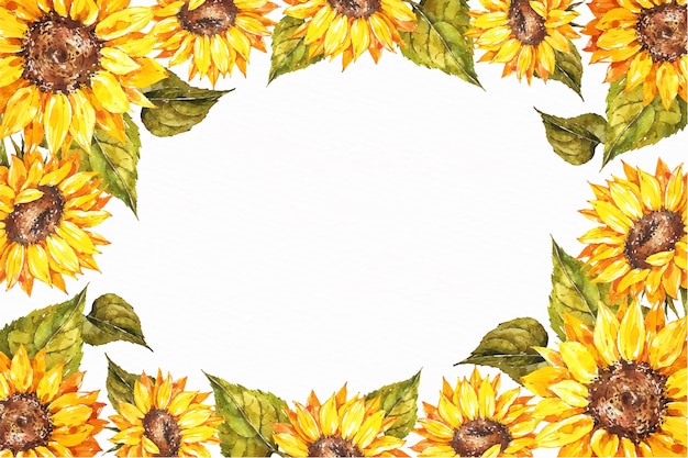 Hand painted watercolor sunflower border