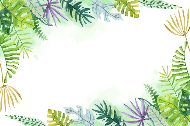 Hand painted watercolor tropical leaves background