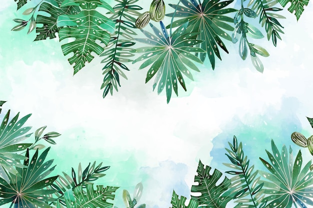 Hand painted watercolor tropical leaves background