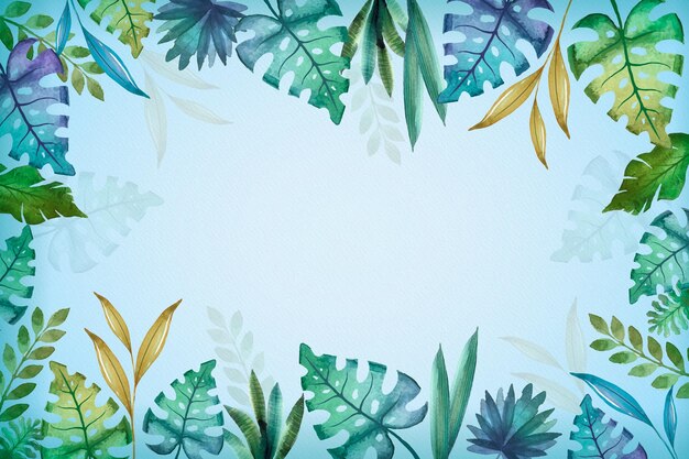 Hand painted watercolor tropical leaves background