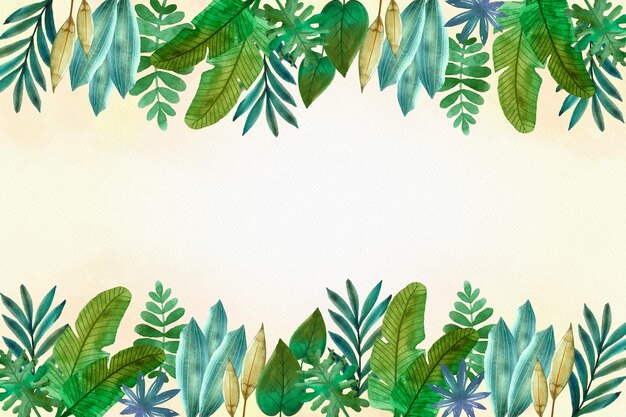 Hand painted watercolor tropical leaves background