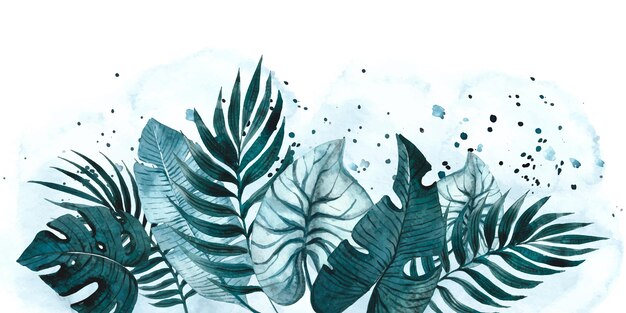 Hand painted watercolor tropical leaves background