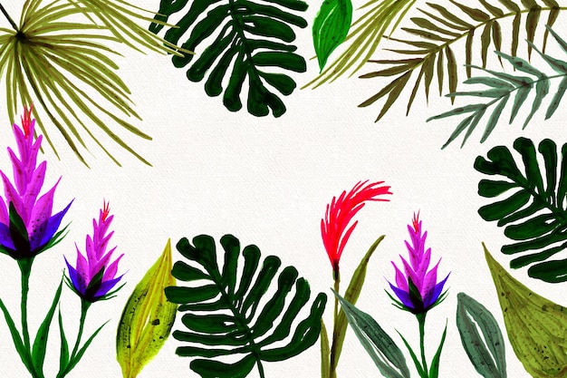 無料ベクター 手描きの水彩熱帯の葉の背景