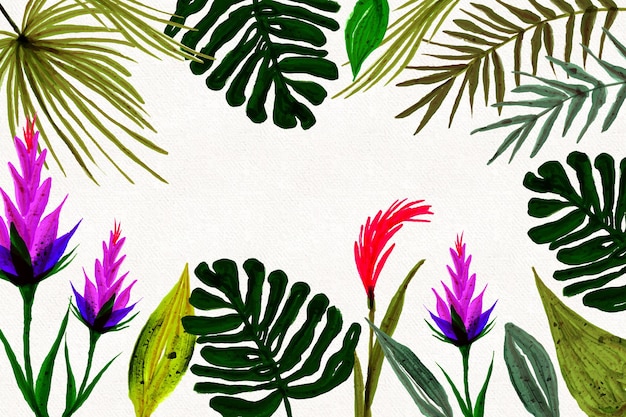 Hand painted watercolor tropical leaves background