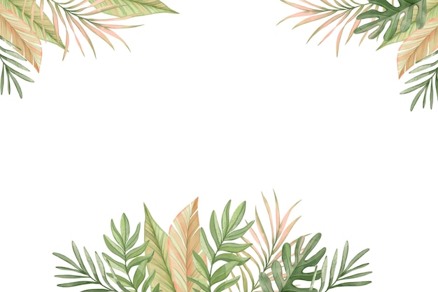Hand painted watercolor tropical leaves background