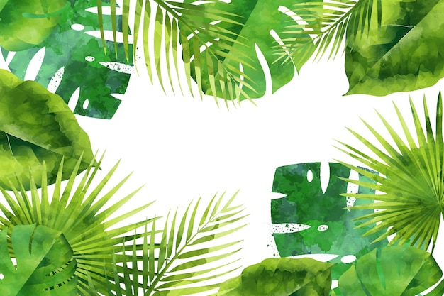 Hand painted watercolor tropical leaves background