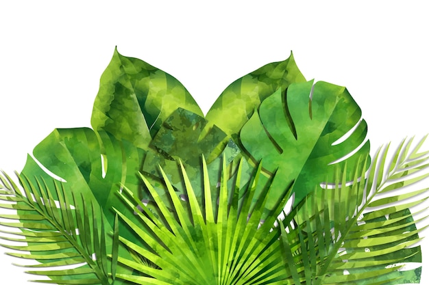 Hand painted watercolor tropical leaves background