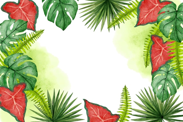 Ручная роспись акварель тропических листьев фон