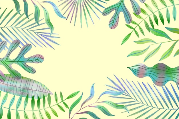 Hand painted watercolor tropical leaves background