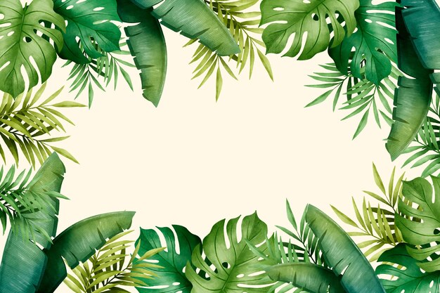 Hand painted watercolor tropical leaves background