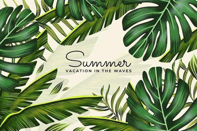 Hand painted watercolor tropical leaves background