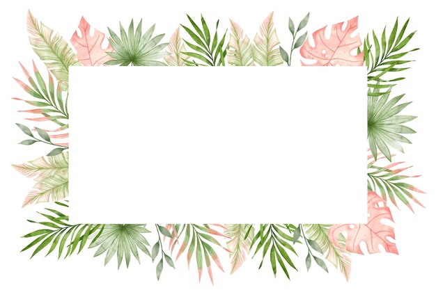 Hand painted watercolor tropical leaves background