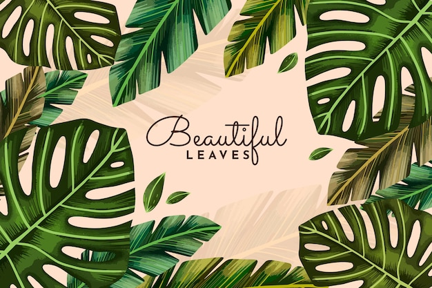 Hand painted watercolor tropical leaves background