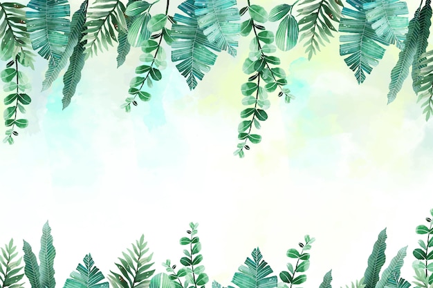手描きの水彩熱帯の葉夏の背景