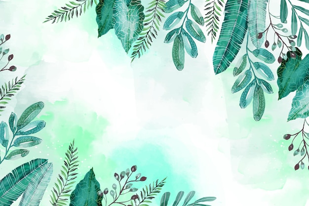 Hand painted watercolor tropical leaves summer background